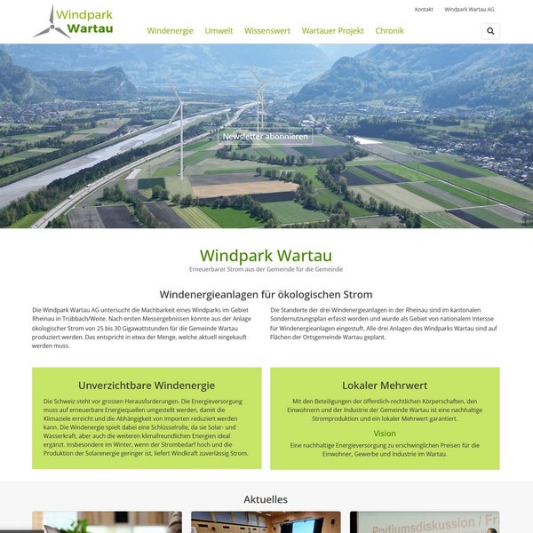 Webseite Windpark Wartau
